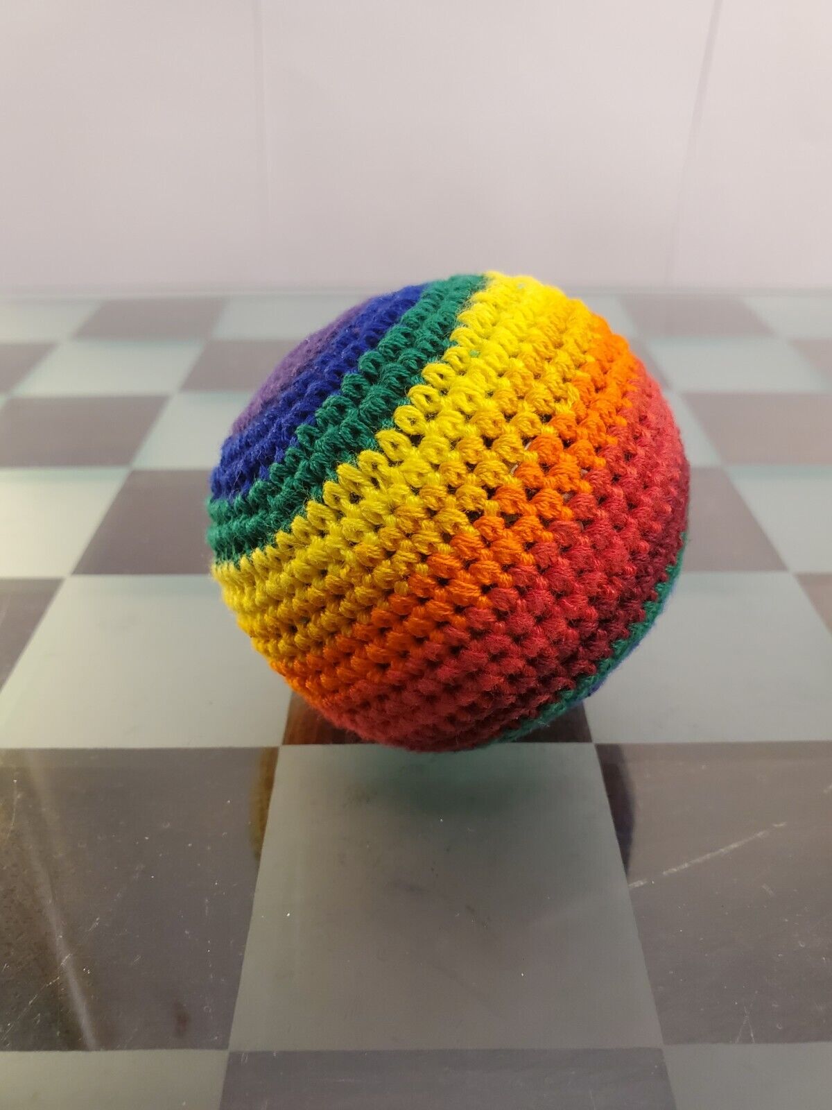 Rainbow Stripe Hacky Sack Footbag Woven Pellet Juggling Stress Ball Guatemalan