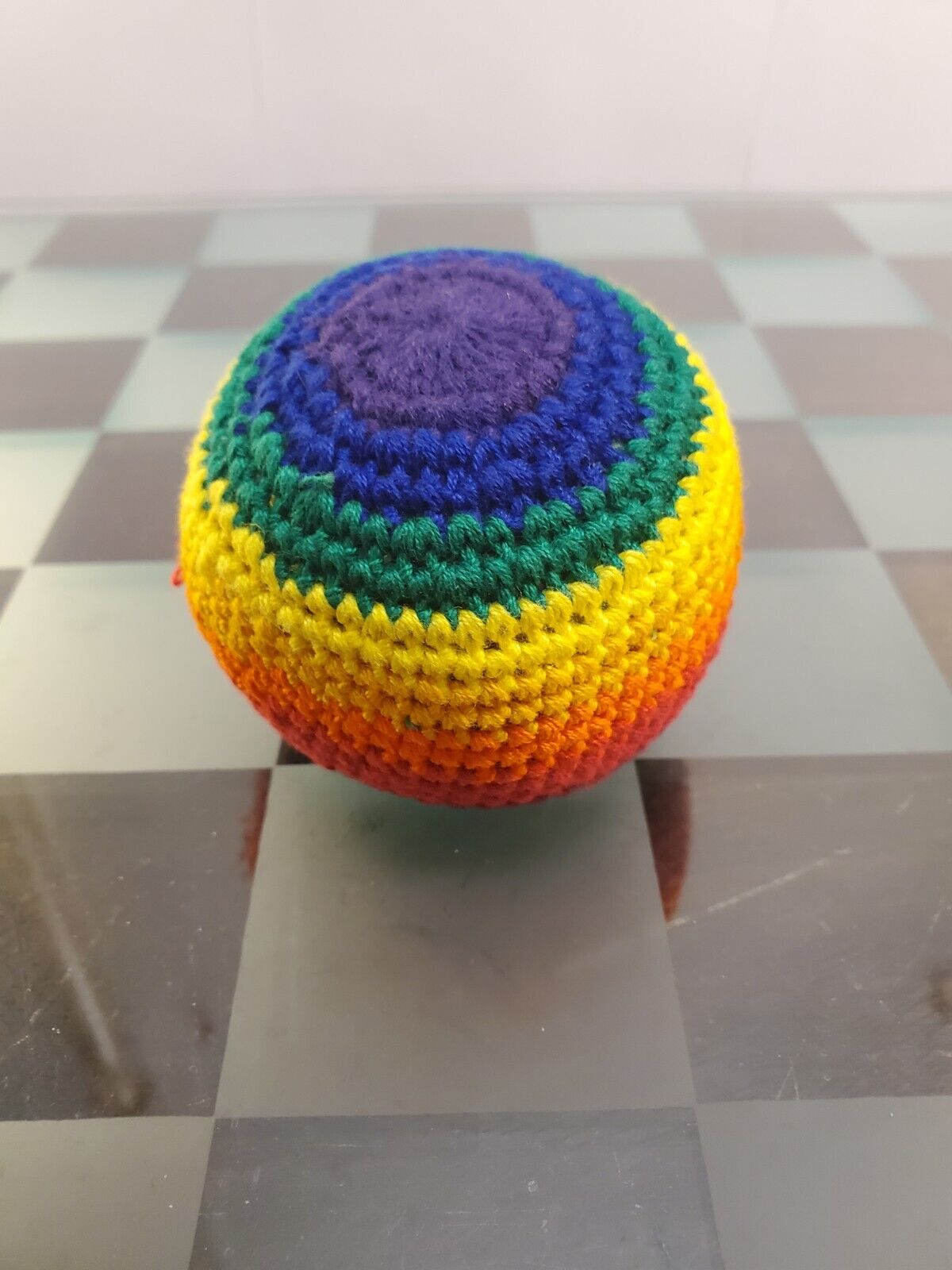 Rainbow Stripe Hacky Sack Footbag Woven Pellet Juggling Stress Ball Guatemalan