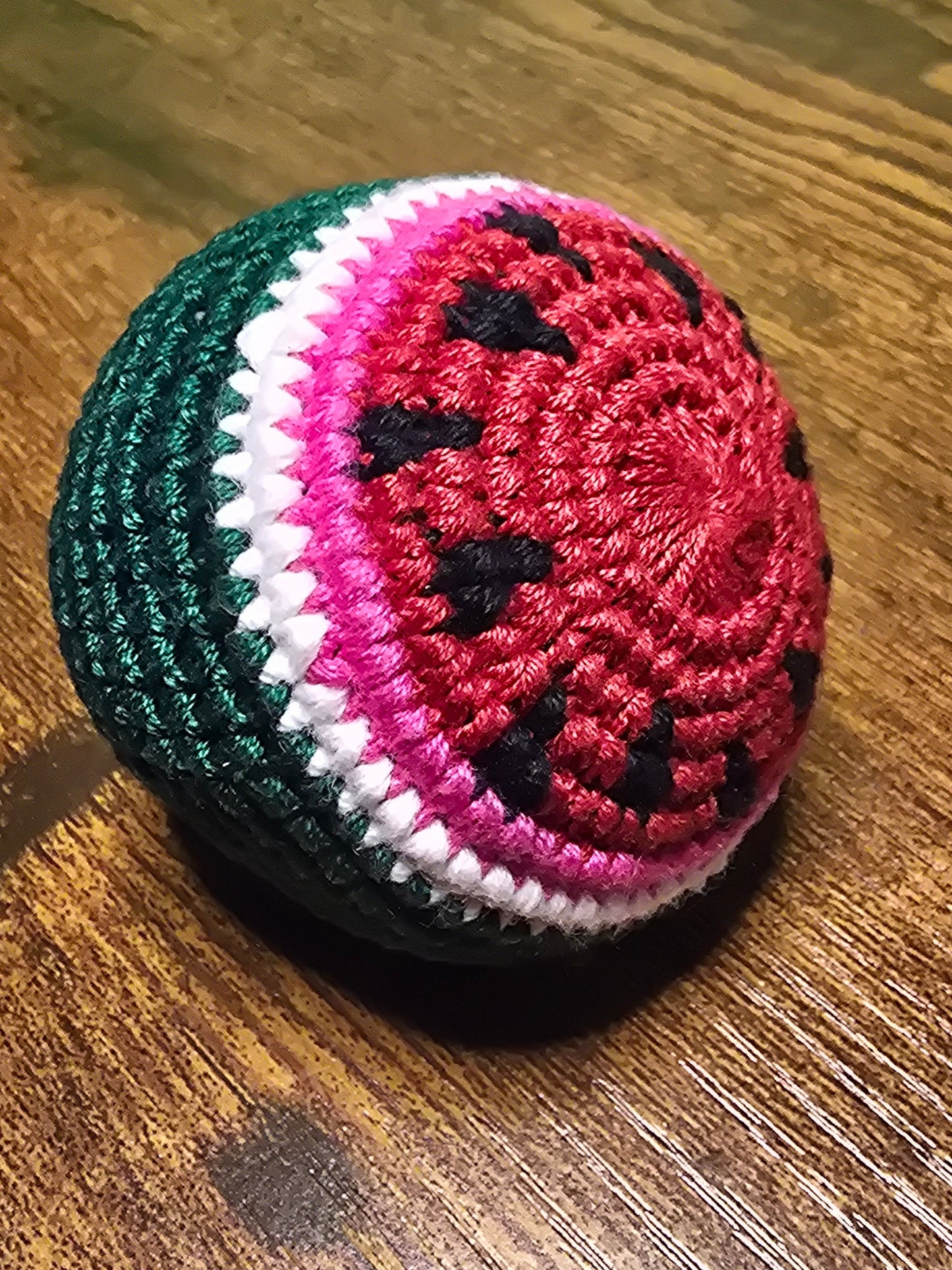 Watermelon hackysack footbag
