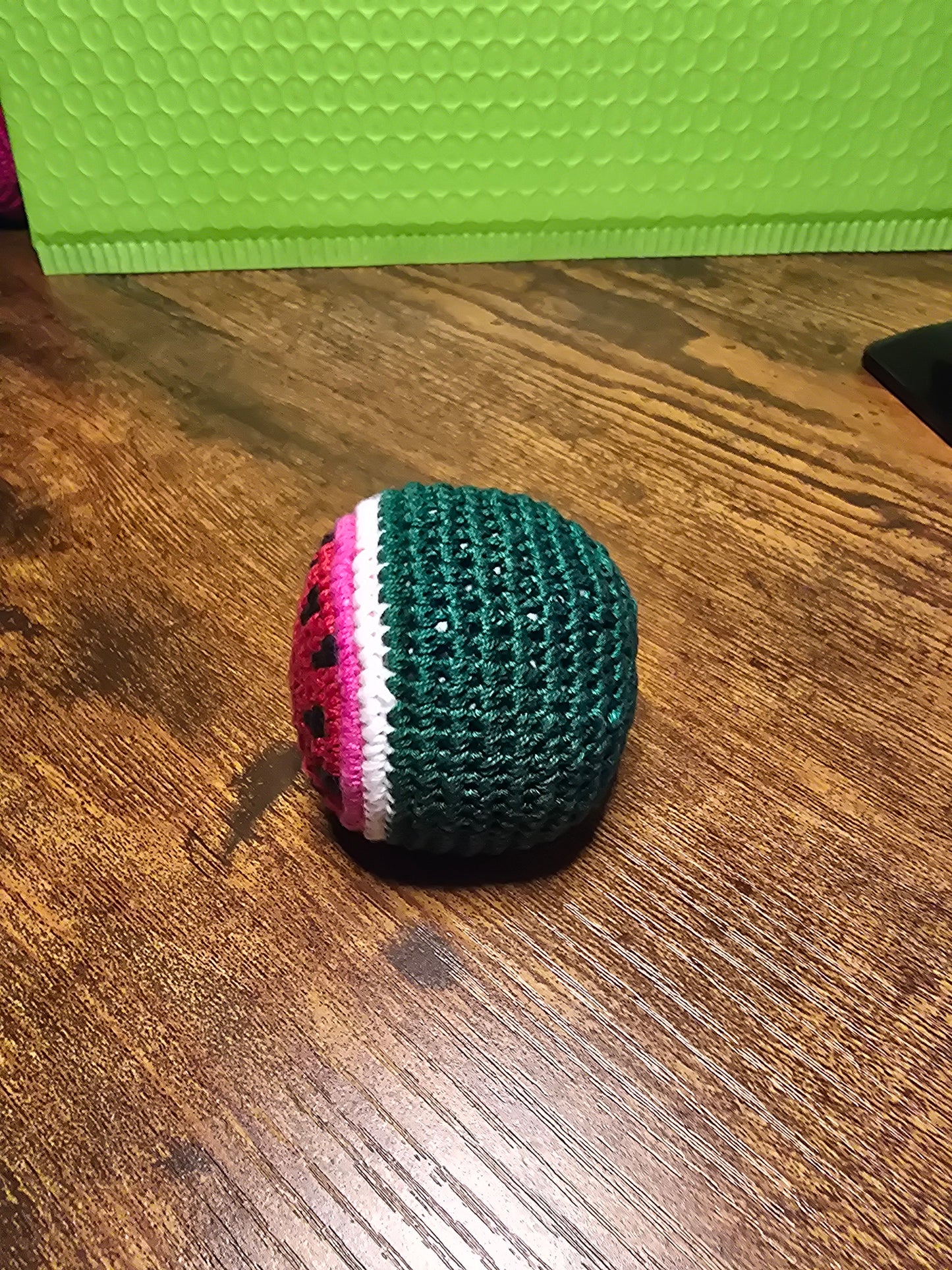 Watermelon hackysack footbag