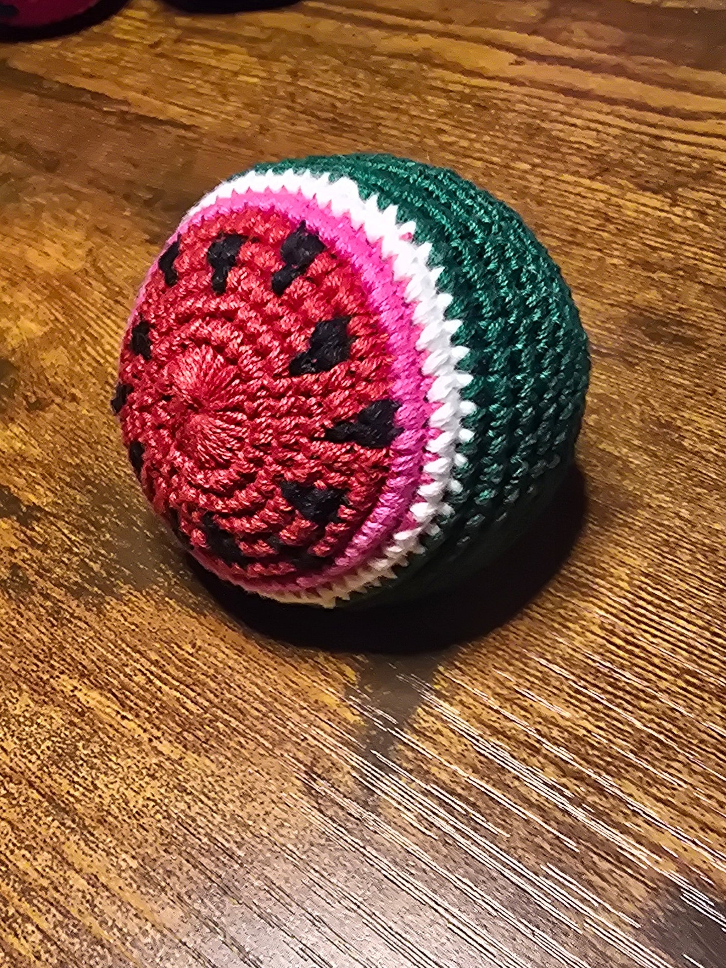 Watermelon hackysack footbag