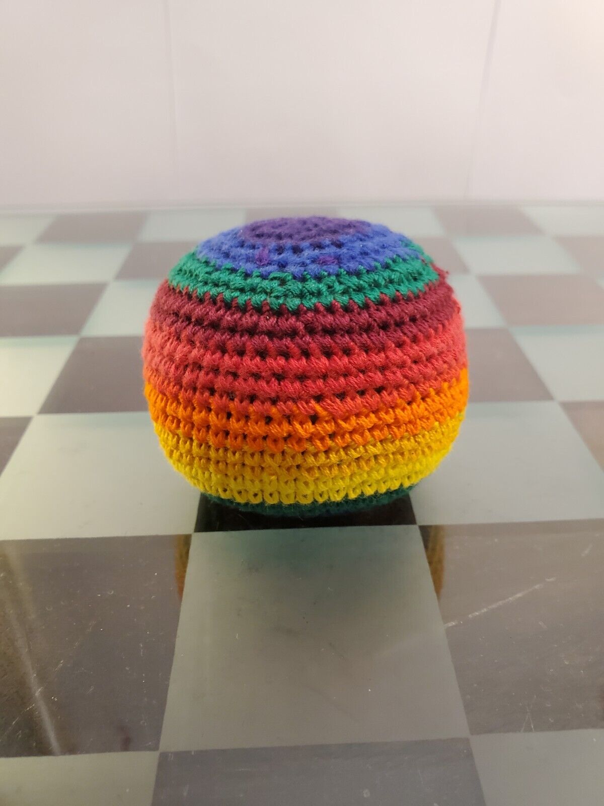 Rainbow Stripe Hacky Sack Footbag Woven Pellet Juggling Stress Ball Guatemalan